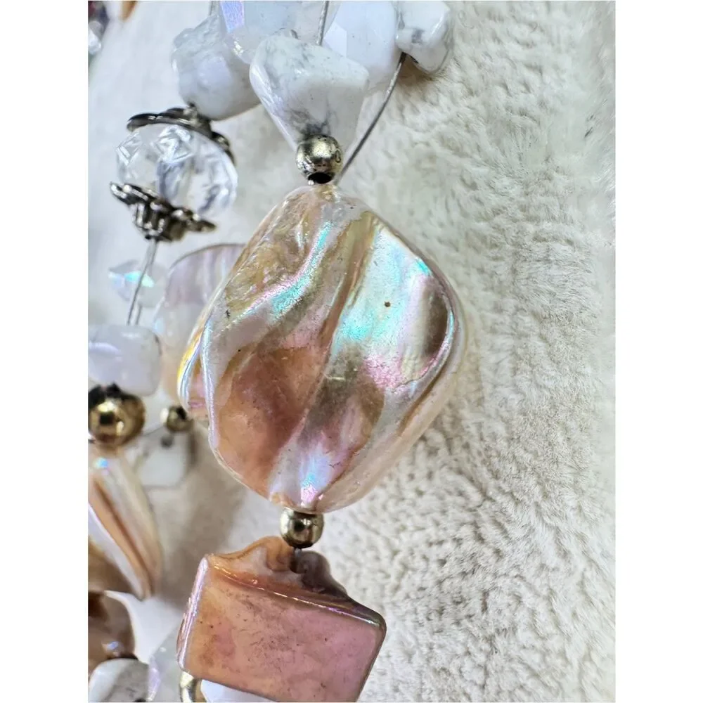Vintage Mother Of Pearl Shell Multi-Strand Necklace with Earrings